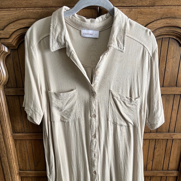 Tan, Button Up Shirt Dress, Large - Picture 1 of 3